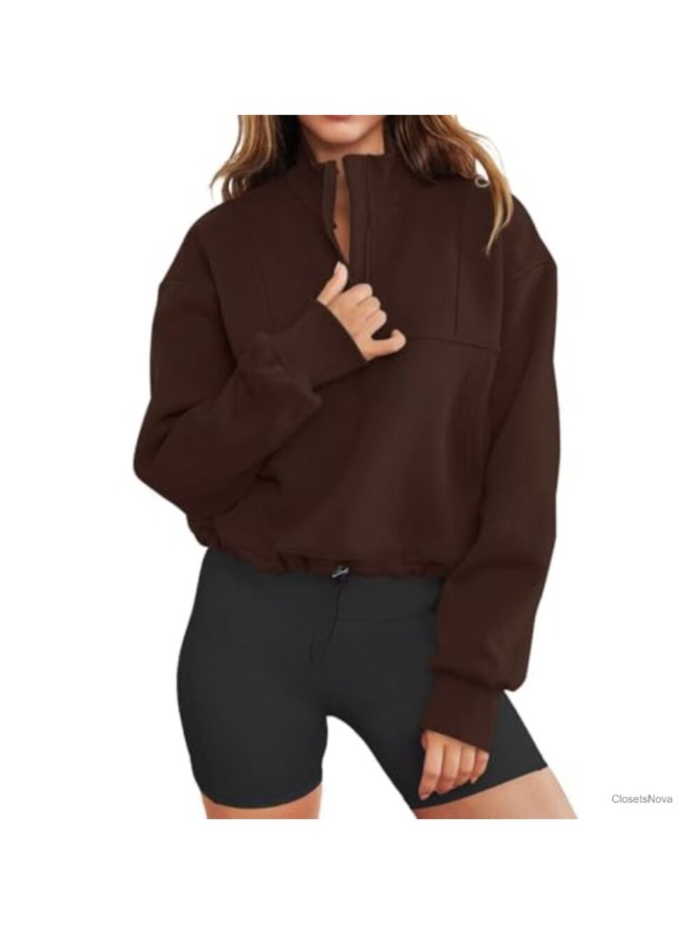 Women's Half Zip Crop Sweatshirt Long Sleeve Oversized Pullover